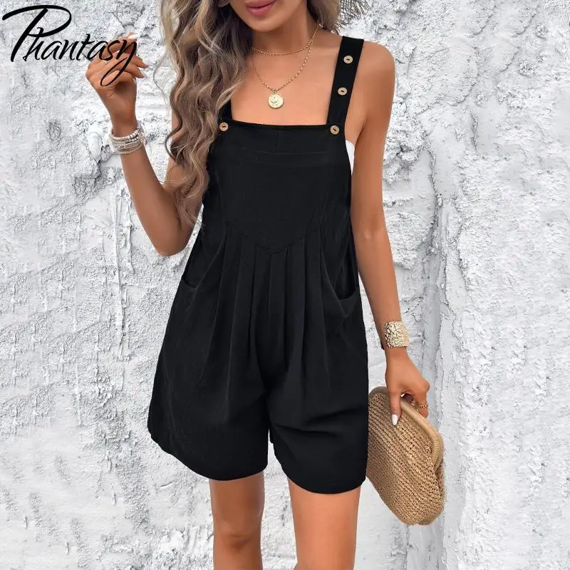 Summer Womne Jumpsuit Shorts Solid Sling Jumpsuit Casual Beach Dress Up Fashion Streetwear Versatile Outfit Female Clothing