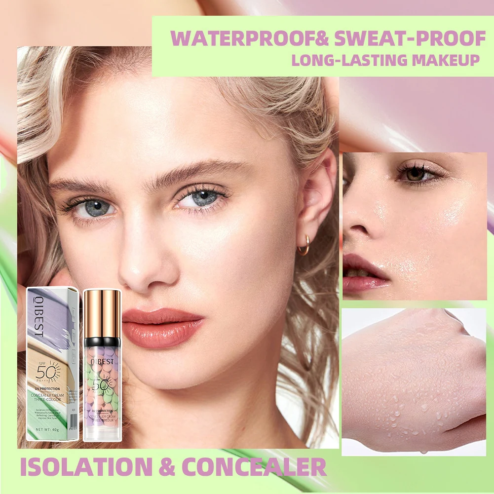 Three-Color Protective Isolation Cream SPF50 Coverage Brightening Moisturizer Color Correction Waterproof Sweatproof Makeup Base