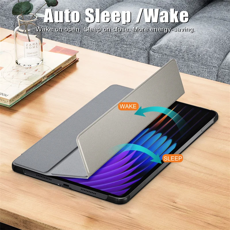 Fotografia 4: Capa para Xiaomi Pad 8 de 11.2 polegadas, tipo trifold, magnética, em couro PU rígido, inteligente, para Xiaomi Pad 8 Pro de 11.2 polegadas.