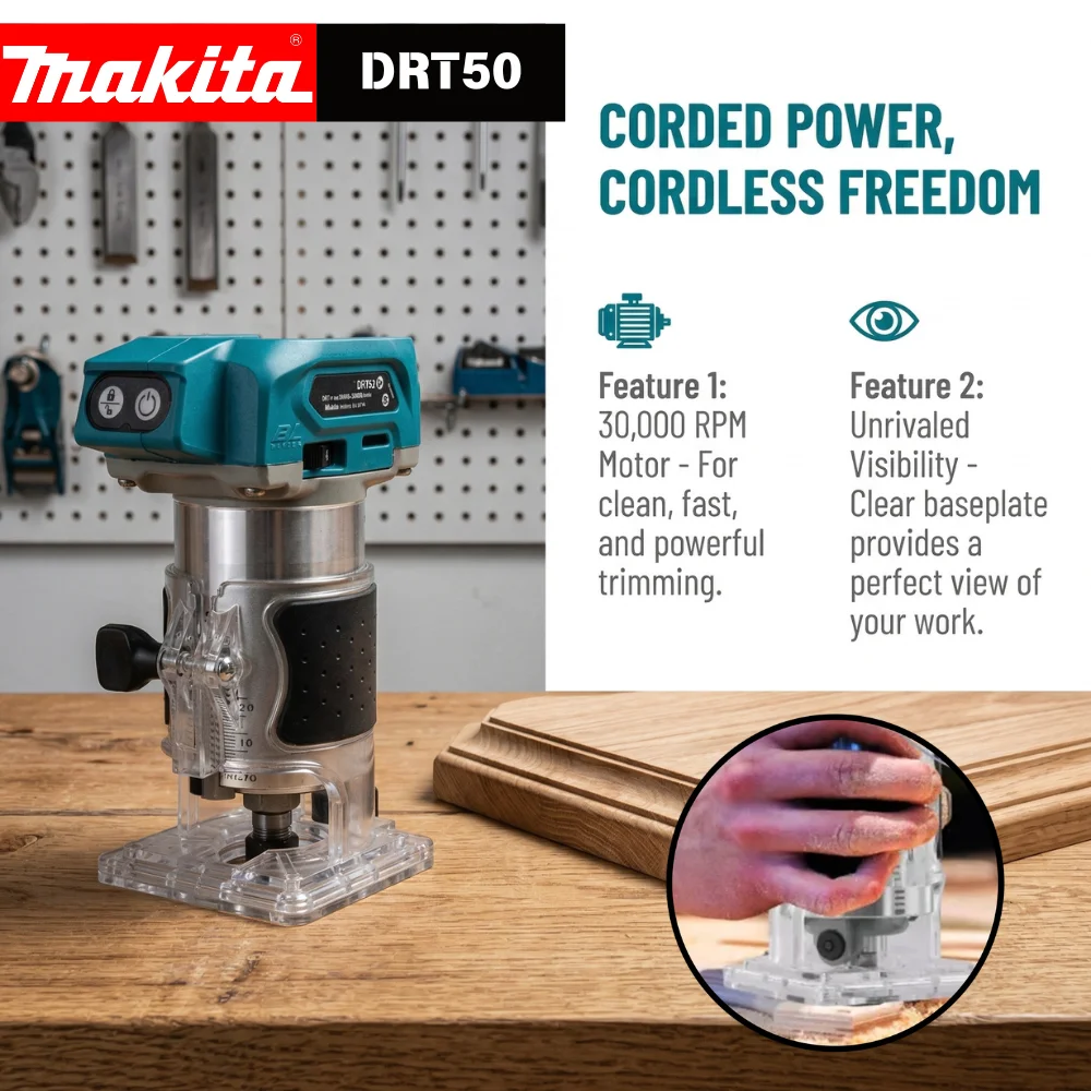 Makita DRT50 18V LXT Brushless Cordless Trimmer For Woodworking Slotting Milling And Edge Trimming