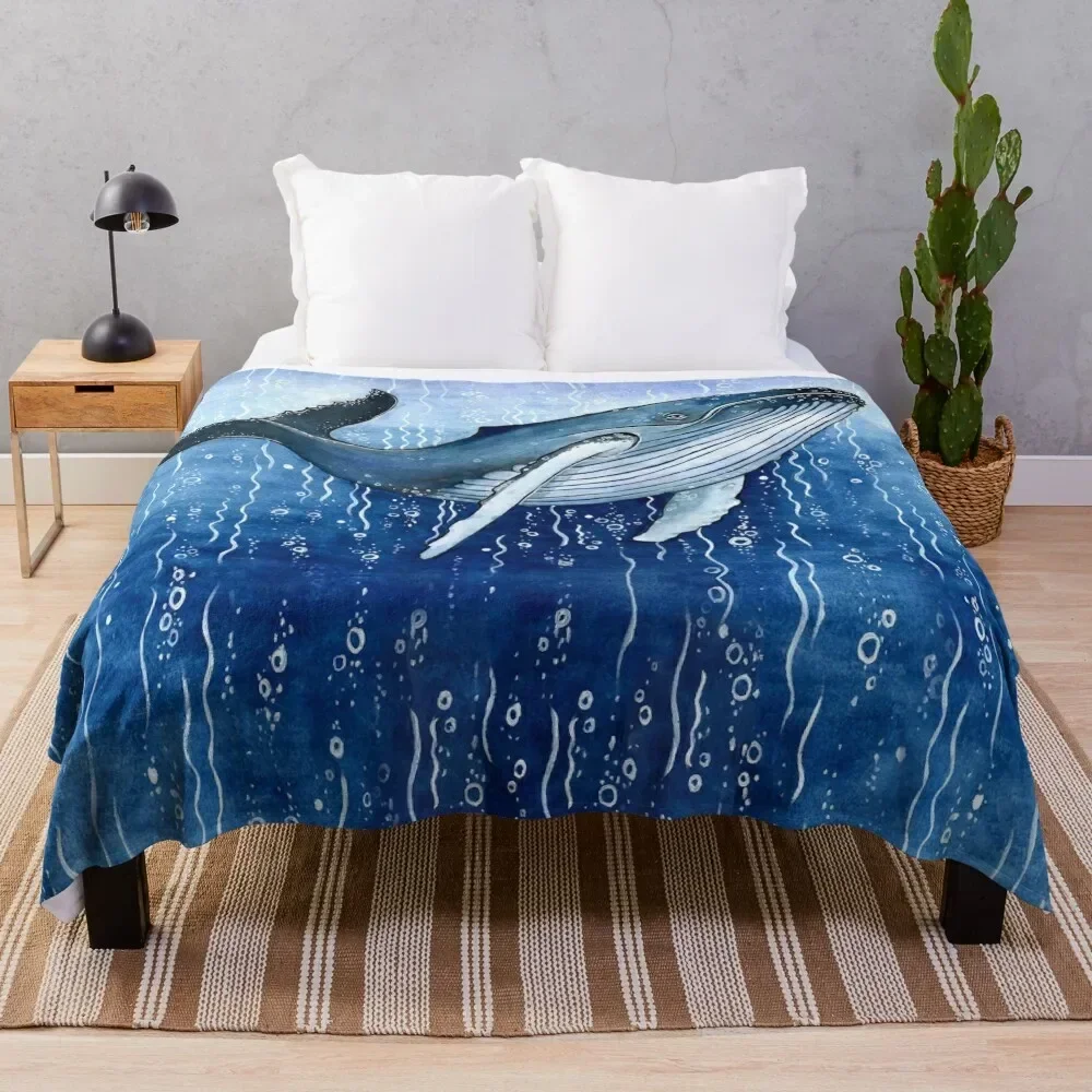 

Humpback Whale in the sea in watercolour Throw Blanket Elegant Warm Throw Blanket for Hotel Home