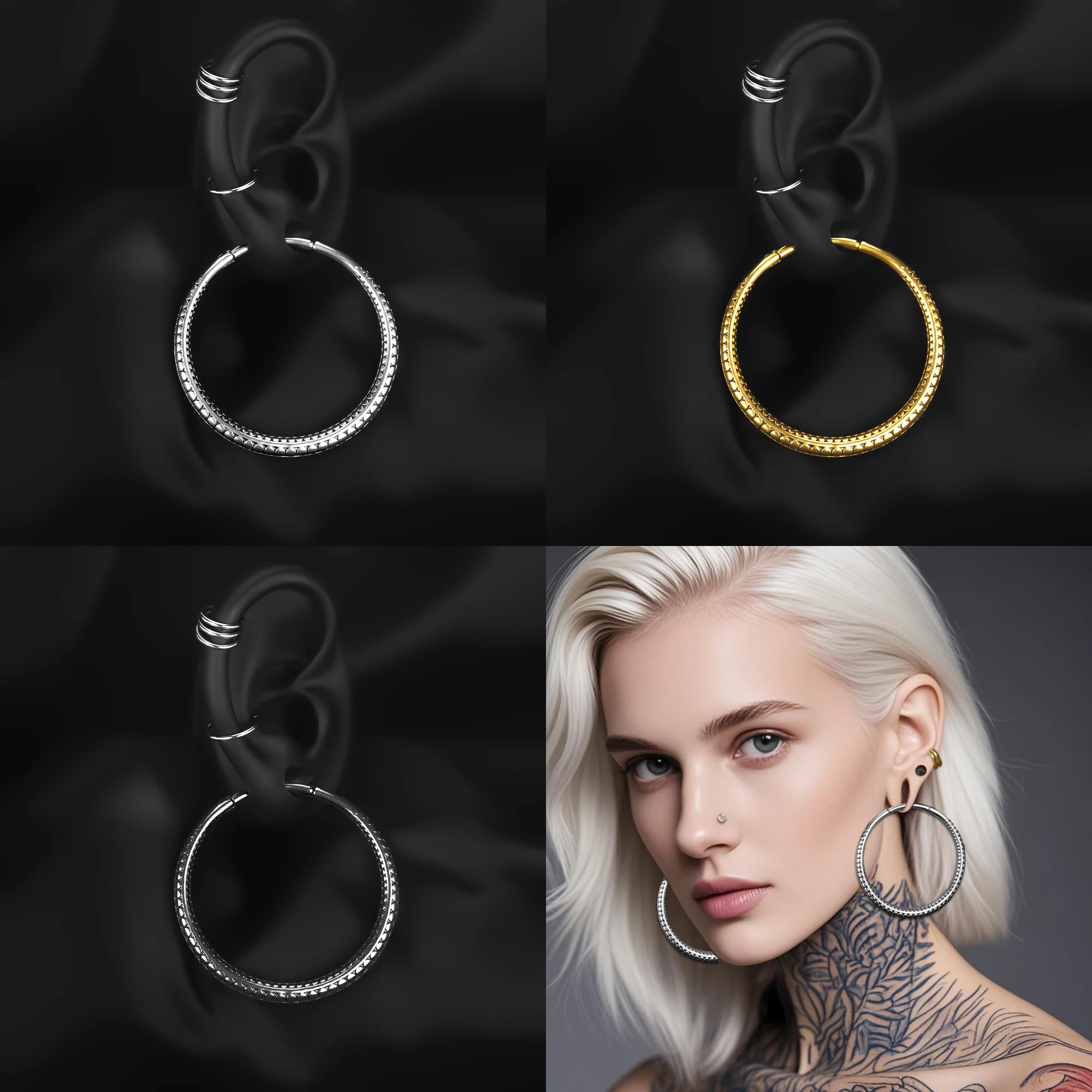 Vanku 2PC Surgical Steel Fashion Rings Ear Weights for Stretched Ears, 3mm Ear Hangers Dangle Weighted Gauges Earrings for Women