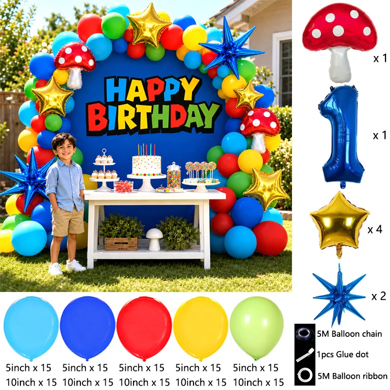 Super Bors Video Game Inspired Balloon Arch Bouquet Red Mushroom Game Controller Foil Globos Party Decoration view 2