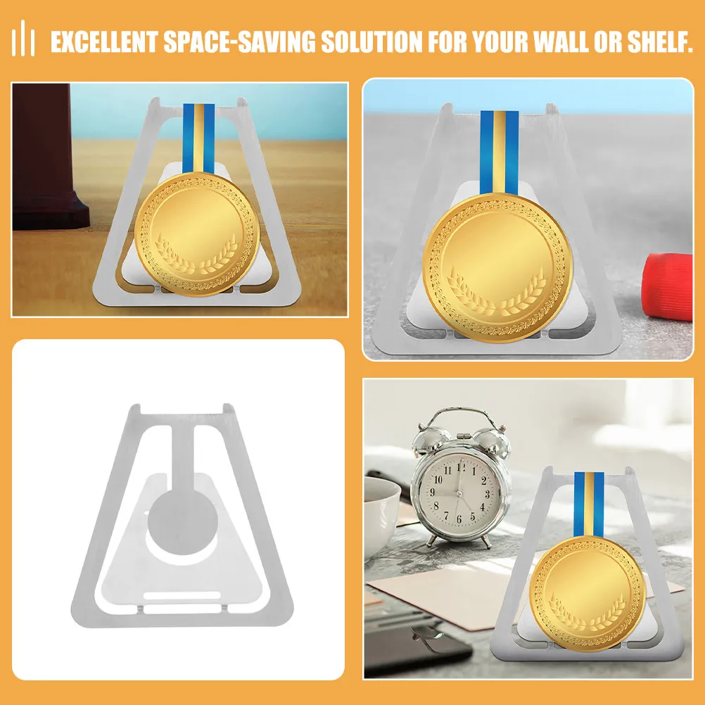2Pcs Sturdy Stainless Steel Medal Holder Wall Mounted Tabletop Medal Display Stand Compact Minimalist Design for Home Office