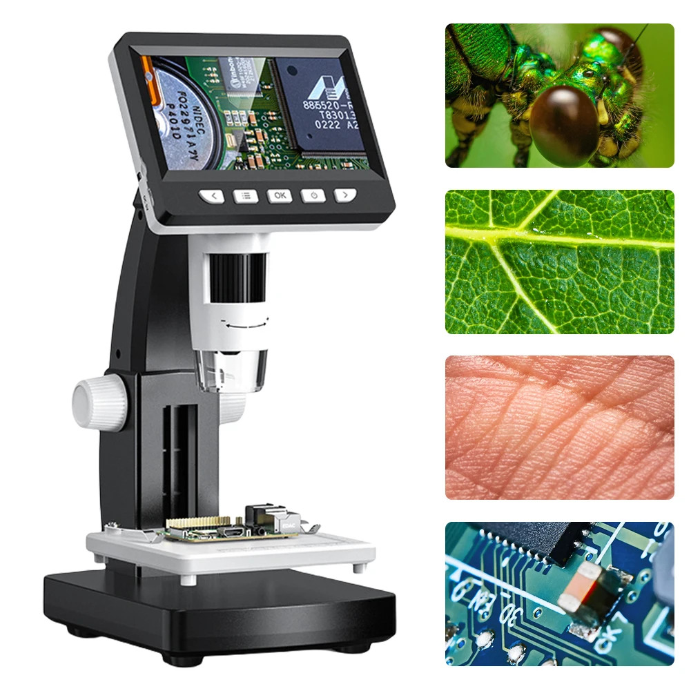 1000X Digital Microscope Electronic Microscope 2MP 1080P 4.3inch Screen Digital Magnifier Zoom Microscope for Electronics Repair