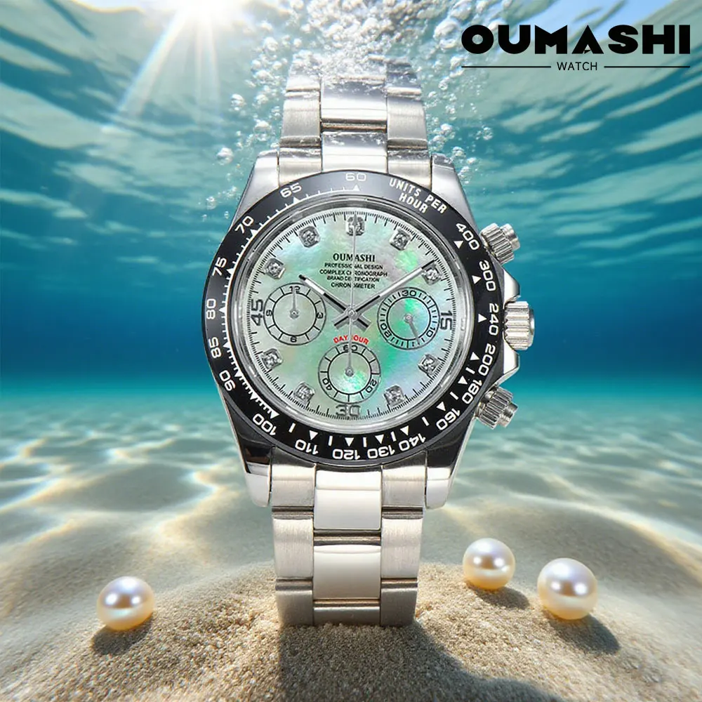

39mm silver men's wristwatch VK63 movement quartz chronograph sapphire glass custom business men's waterproof watch