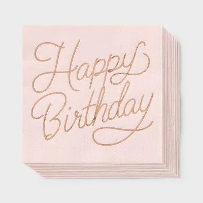 Napkins 30Ct "Happy Birthday" Foil Lunch Napkins Light Pink/Rose Gold