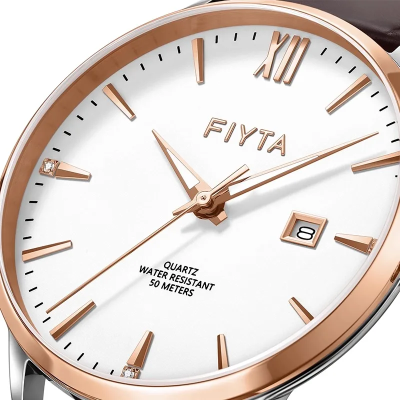 ساعة FIYTA الفاخرة كوارتز للرجال من زجاج الياقوت وأيدي مضيئة مقاومة للماء للرجال