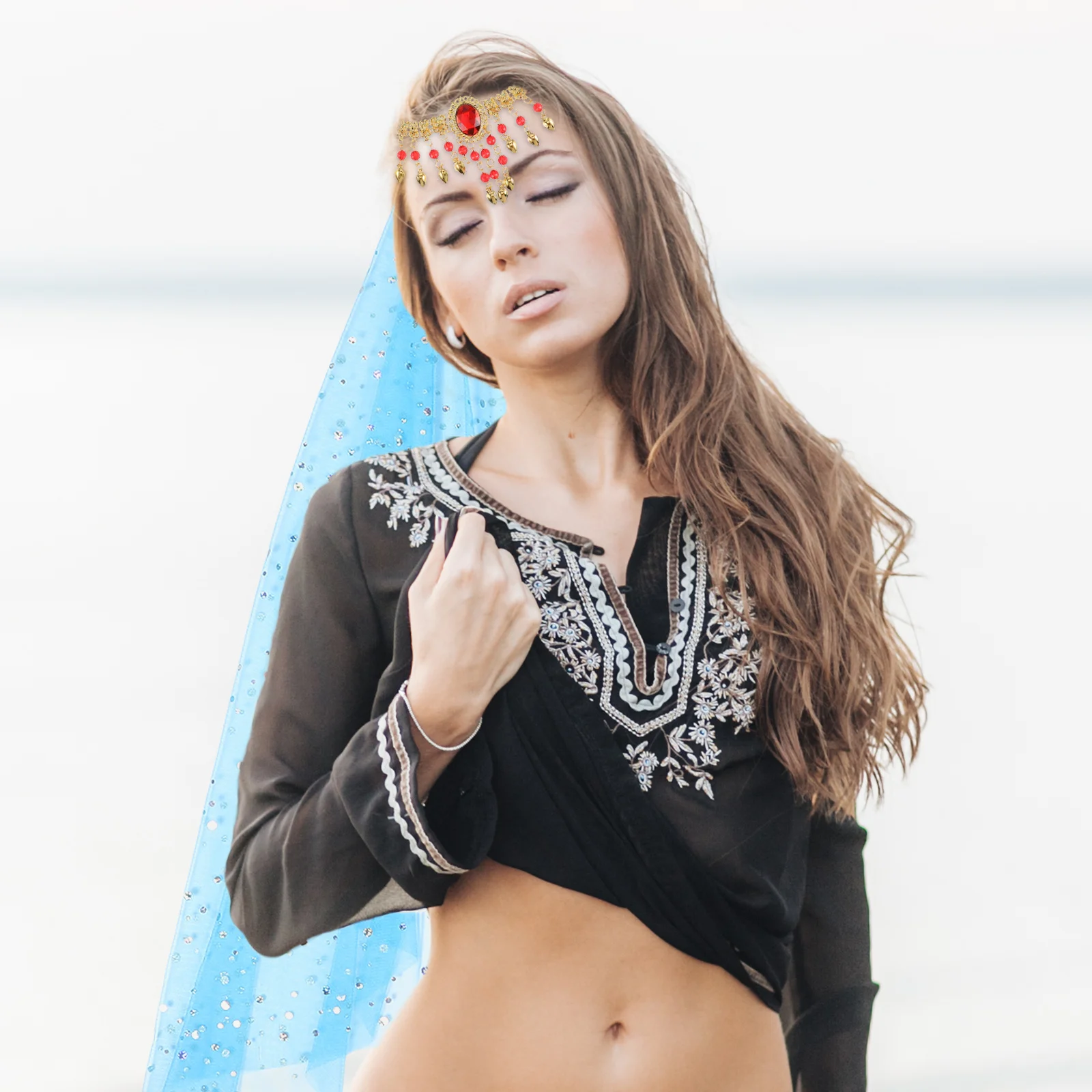 

1 Set Belly Dance Headwear Set Polka Dot Chiffon Veil Lightweight Secure Fit For India Performance Festival Egyptian Costume