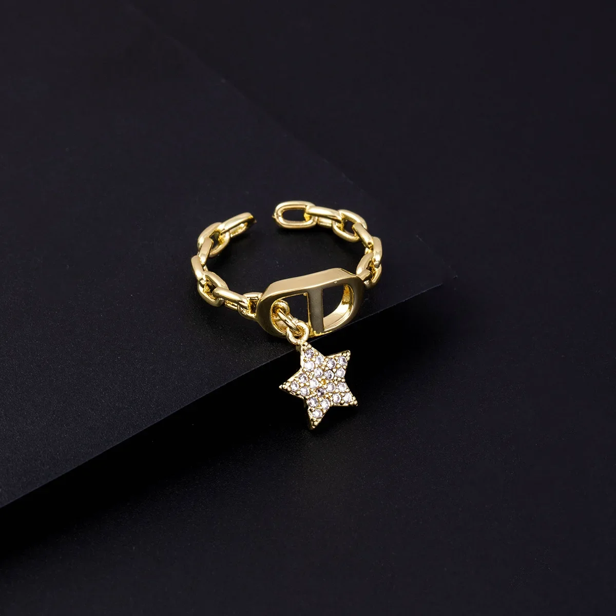 خاتم ذهبي مفتوح زركونيا خاتم نسائي أنيق عتيق شعور راقي إكسسوارات مجوهرات عصرية #1