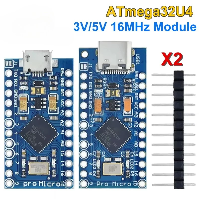 Pro Micro ATmega32U4 5V 16MHz Replace ATmega328 for Arduino TYPE-C with 2 Row Pin Header for Leonardo Mini Usb Interface Pro