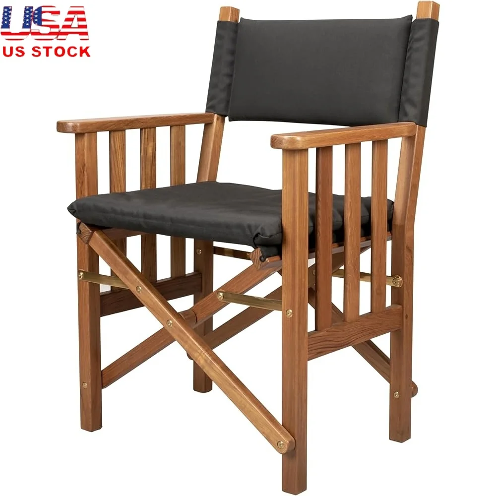 

Outdoor Teak Folding Director Chair with Cushion Stainless Steel Hardware Solid Back Comfortable Arm Rest