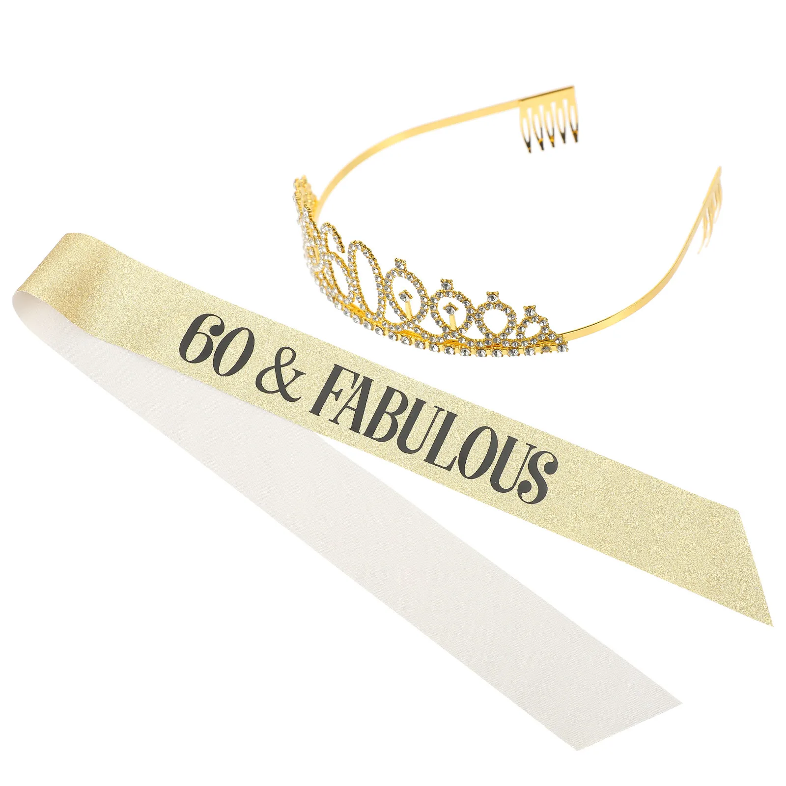 

1Set Decorative Crown and Sash Set for Female Birthday Party Shiny Elegant Headpiece Shoulder Strap 60Th Birthday Decor 60 and
