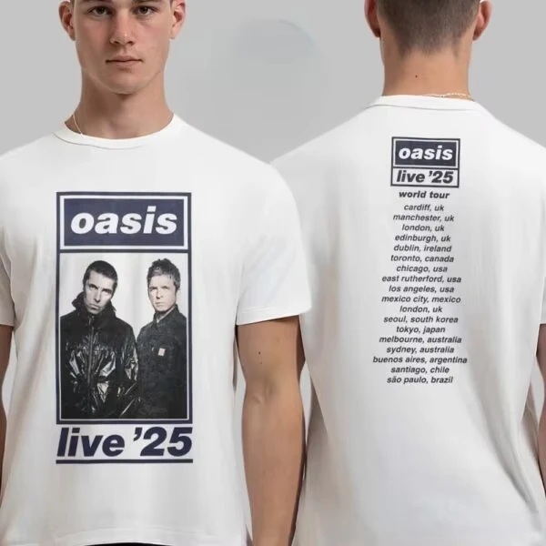 2025 واحة أيرلندا ثلاثي الألوان شعار غالاغر براذرز صور محبوبة ومطروعة على الوجهين للجنسين تي شيرت Ins Y2k العلامة التجارية الجديدة الساخنة