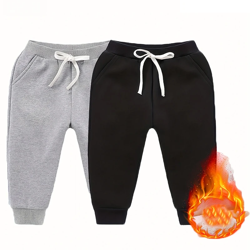 Winter Unisex Kids Sweatpants Soft Keep Warm Trousers For Boy's Girls' Elastic Waist Jogger Pants With Side Pockets Black / Gray