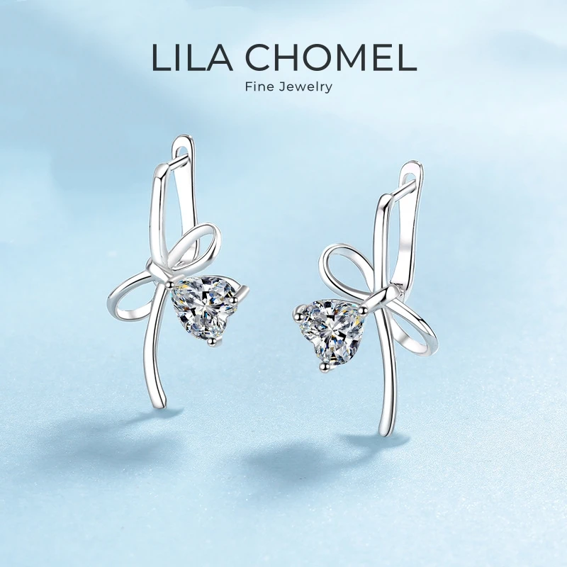 

Girl Friend Valentine's Day 18K White Gold Wife Birthday Gift Bow Hoop Earrings 1CT Moissanite Diamond PT950 Women Wedding Party