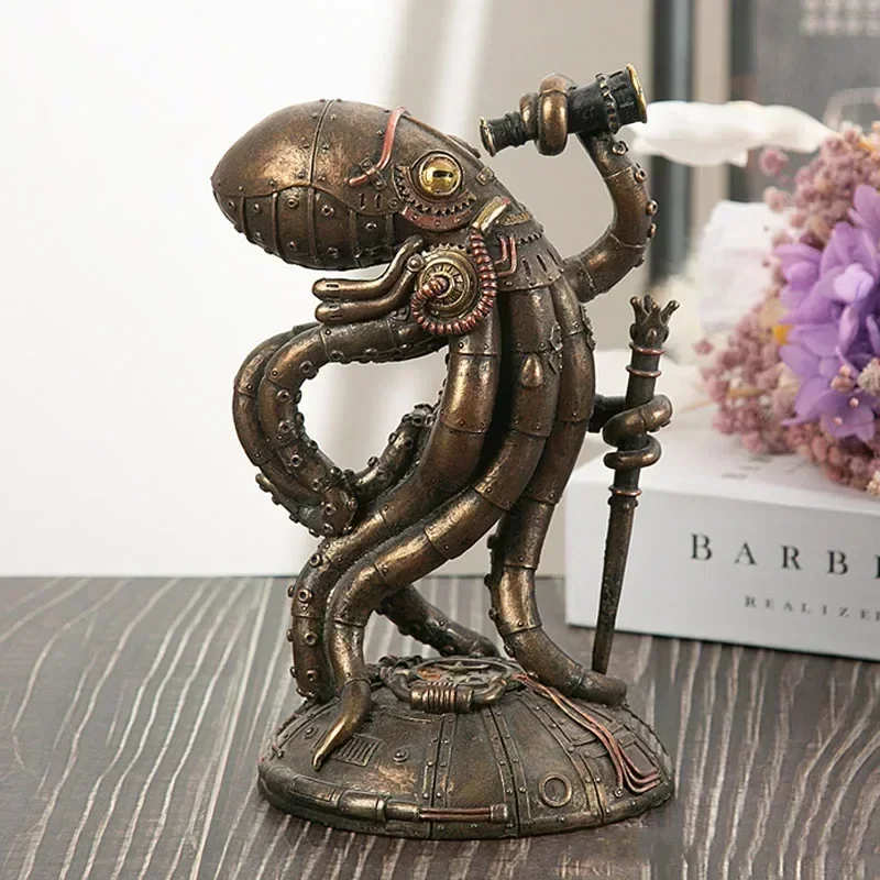 Vilead Steampunk Seabed Hiker Octopus Statue Decor Vintage Cthulhu Figure Submarine Piranha Sculpture Living Room Home Desktop