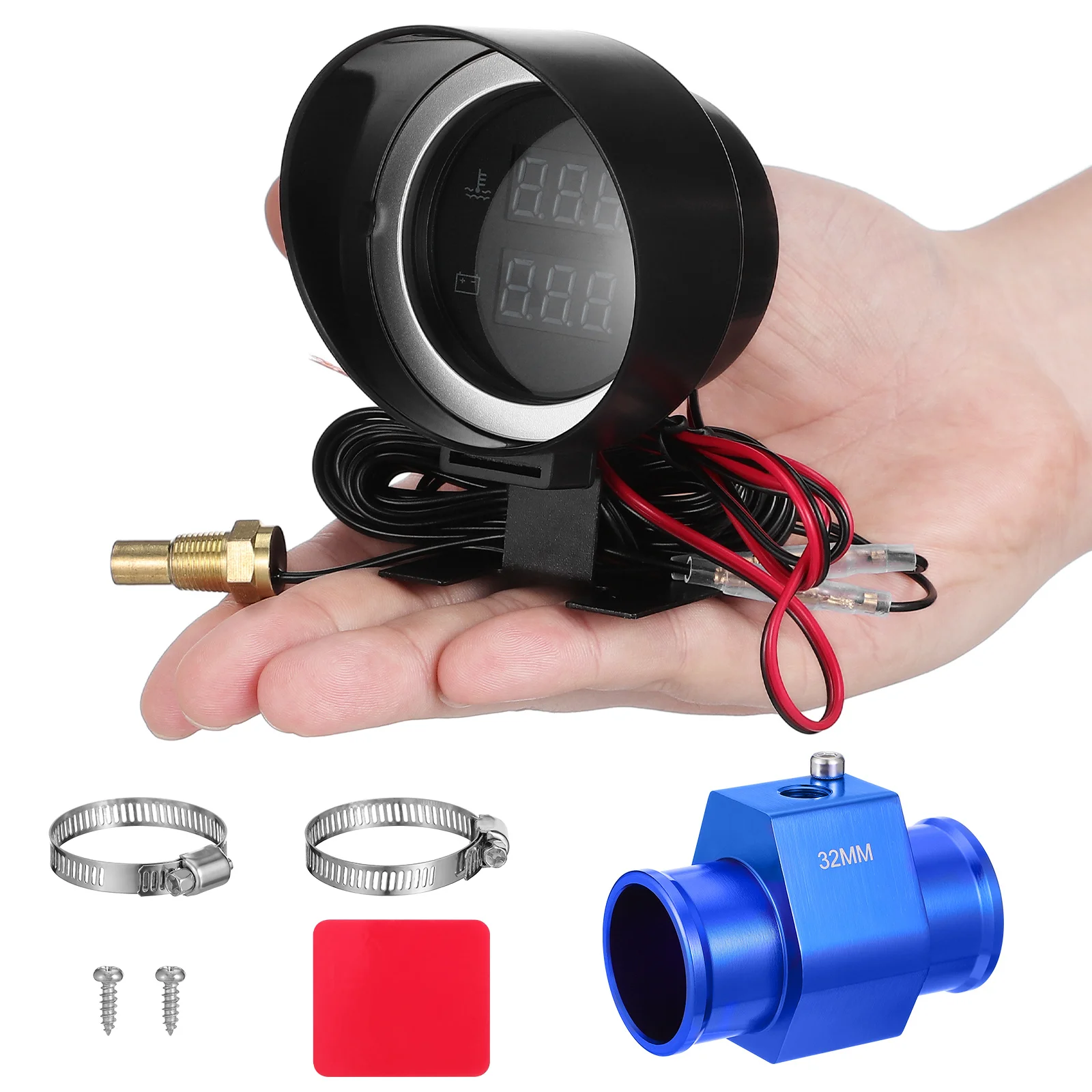 

1pcs Car Water Temperature Voltage Gauge Digital Led Display Coolant Temp Volt Monitoring Compact Design For Cars Trucks