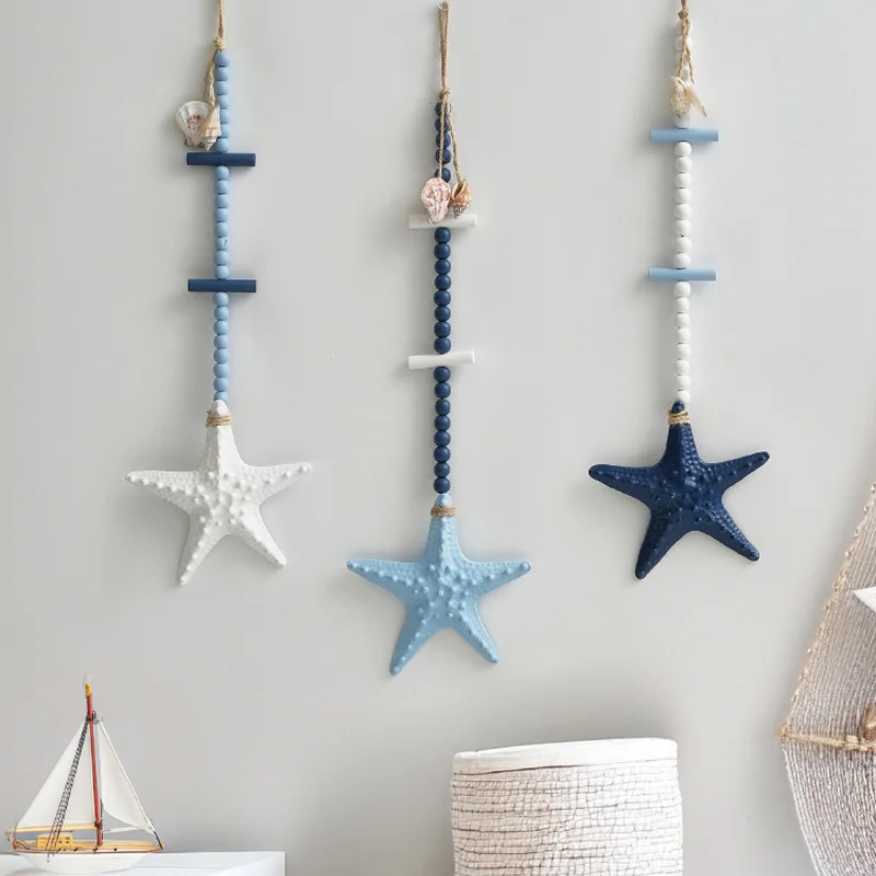 

Mediterranean Fish Shell Starfish Wall Hanging Ornaments,Wooden Sea Animal Pendant Home Children's Room Nautical Decor Kids Gift