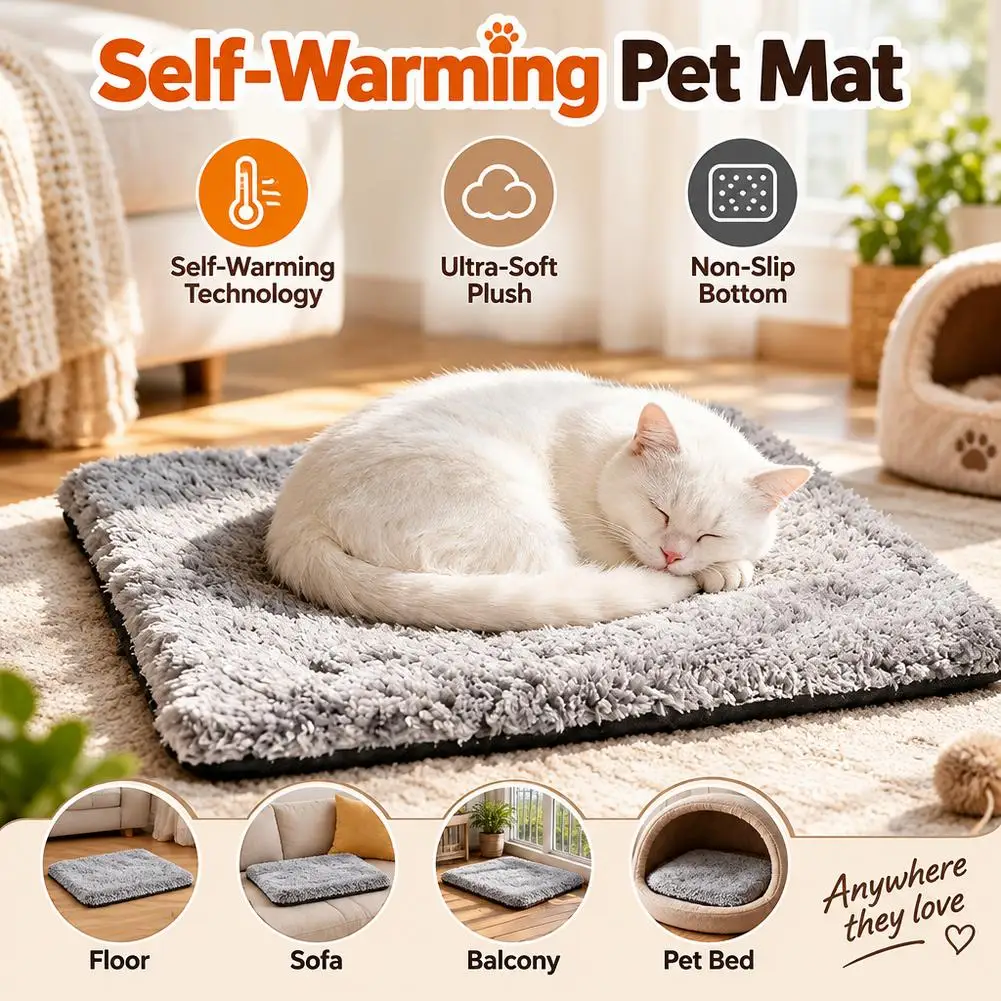 Self Warming Cat Bed Self Heating Cat Dog Mat Pet Pad Self Heated Cat Bed for Indoor Outdoor Pets, Non Slip Bottom, No Plug