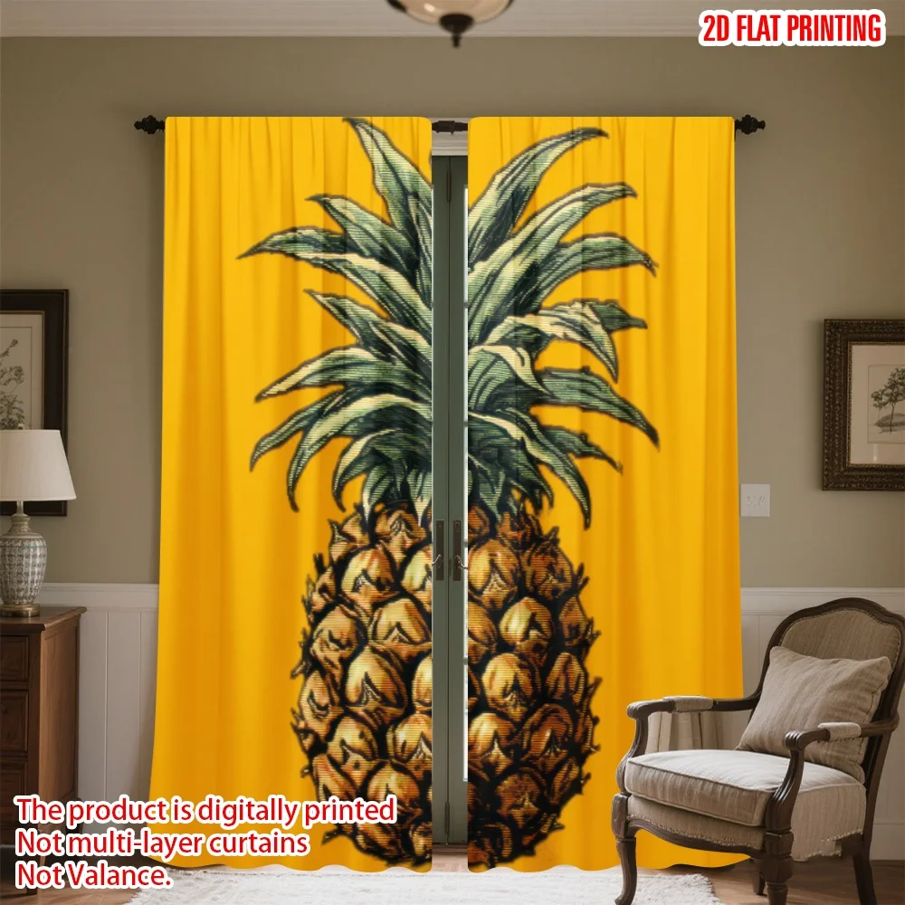 

2D flat printing 2pcs Window Treatment Curtains Pineapple on Yellow Digital Printed Polyester Drapes Seasonal Party & Holiday