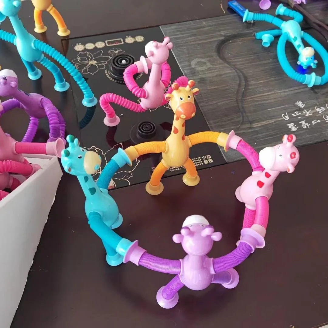 Children Suction Cup Toys Pop Tubes Stress Relief Telescopic Giraffe Fidget Toy Sensory Bellows Anti-stress Squeeze Kid Boy Girl