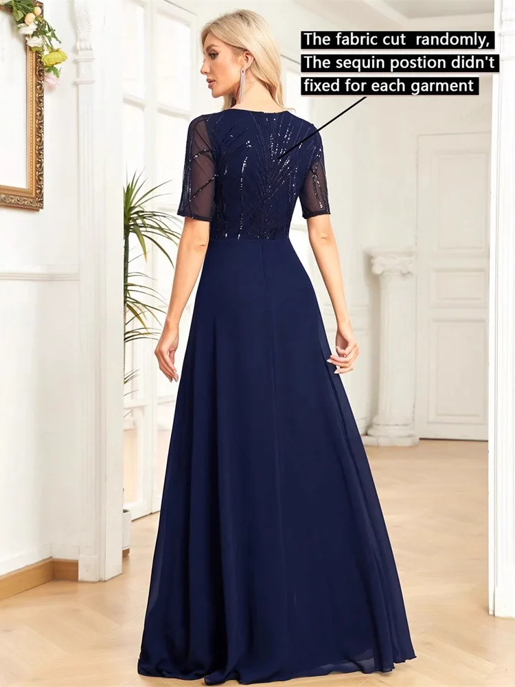 Vestido Longo de Manga Curta com Cauda de Sereia, Bordado com Flocos de Neve, Chiffon, Ajuste Slim, Vestido de Gala para Casa...