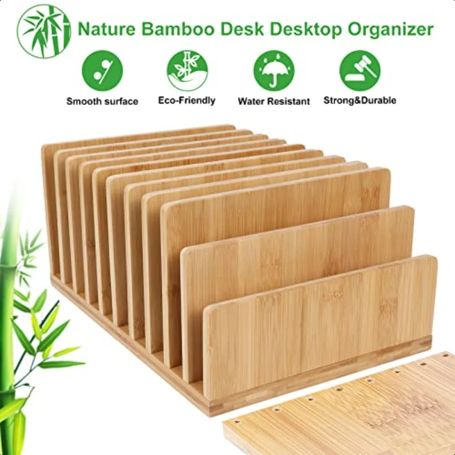Scaffale da scrivania in bambù Organizzatore per posta Legno 10 slot Organizzatori da scrivania e accessori per documenti Libro Posta Carta Vassoio per archiviazione di fatture Organi
