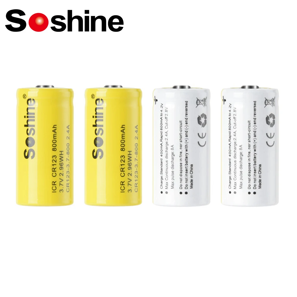 Soshine CR123 800mAh Lithium Rechargeable Battery 3.7V 800mAh Li-ion Batteries for Smoke Alarm Laser Pointer Flashlight Camera