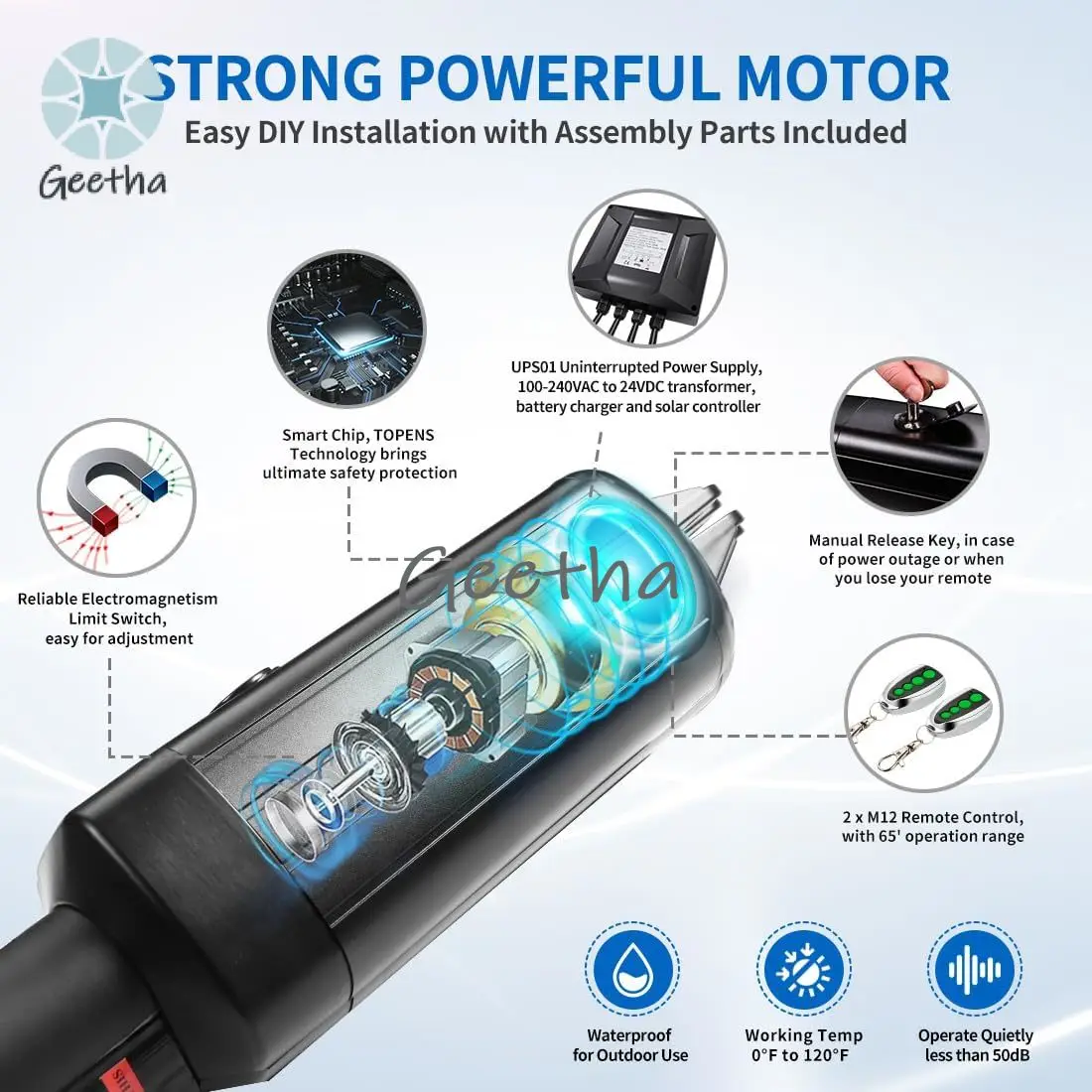 A5131 Enkele draaipoortopener Automatische poortmotor voor middellange draaipoorten voor enkele draaipoorten tot 16ft, elektrische opritpoort