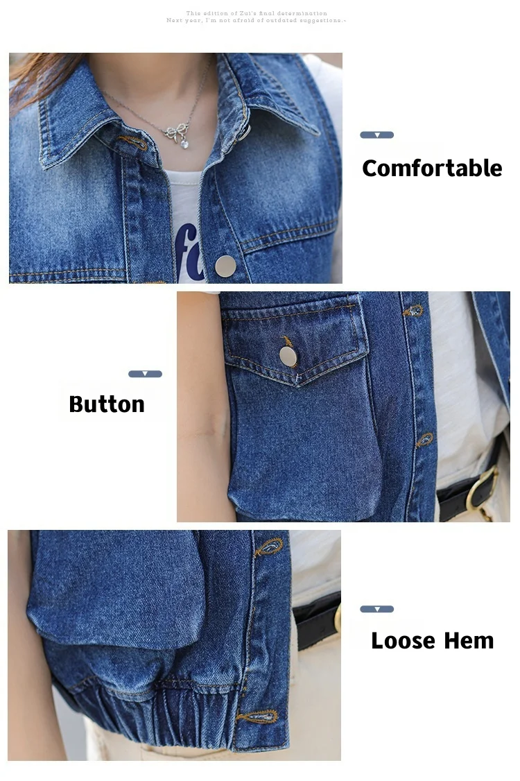 Retro Trend Versatile Stacked Pockets Short Denim Vest Women Cotton Soft Loose