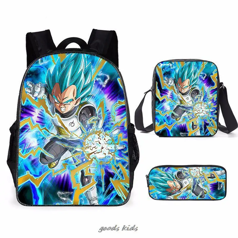 Sac à dos Dragon Ball en toile pour garçons et filles, cartable pour adolescents, sac à dos de voyage à la mode, ensemble de 3 pièces