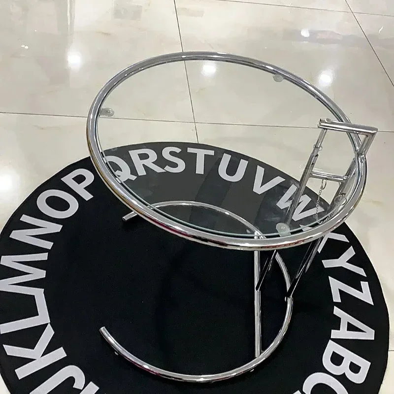 Transparent Tables Glass Creative Lift Coffee Table Simple Sofa Tables Nordic Designer C-Shaped Table Geometric Round Table