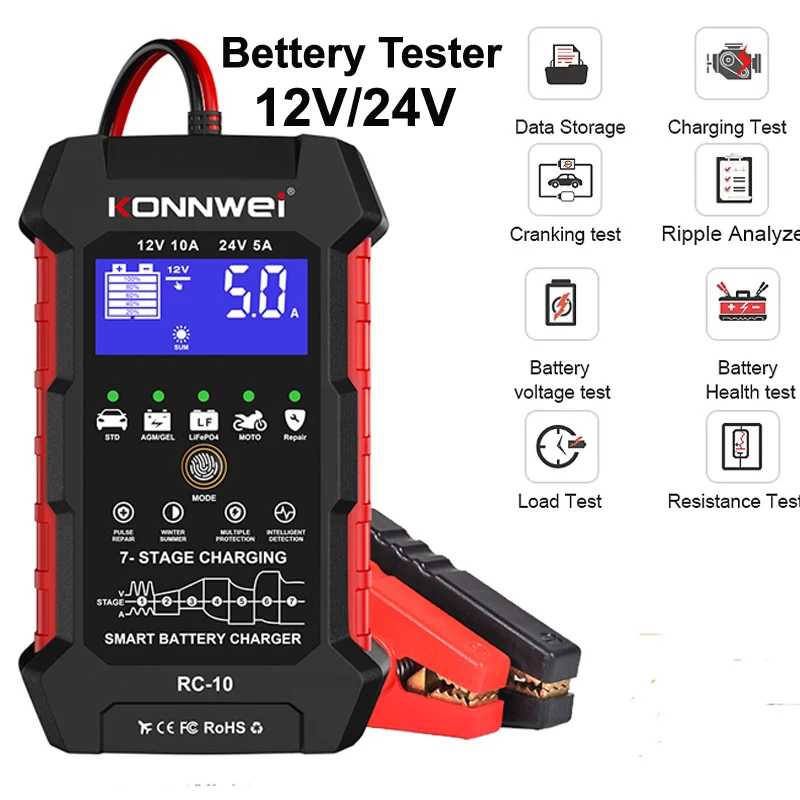 Professional Car Battery Charger RC-100 12V/ 24V Automatic Pulse Repair tool Fast Charging Lead Acid AGM Gel Battery Charger