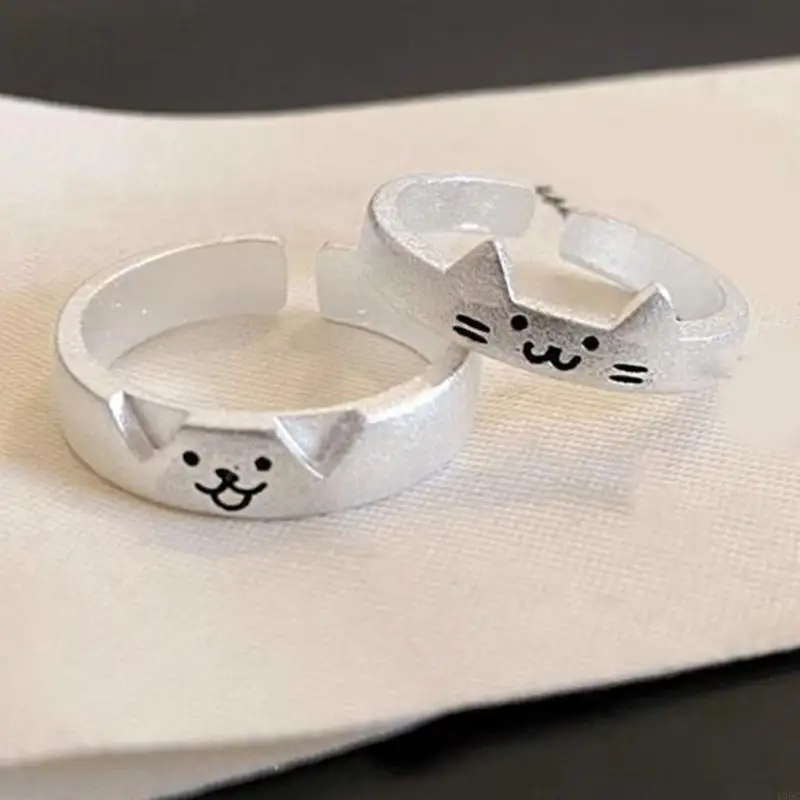 195C 2pcs Handmade Metal Cats Dog Ring for Casual and Party Looks Trendy Stackable Rings Jewelry Party Statement Accessory