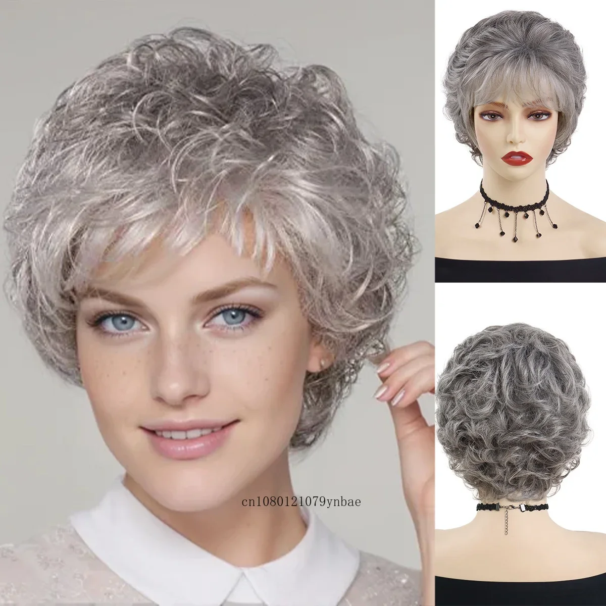 

Synthetic Old Lady Costume Wig for Women Short Ombre Grey Curly Grandma Wigs Anniversary Cosplay Party Hair Heat Resistant