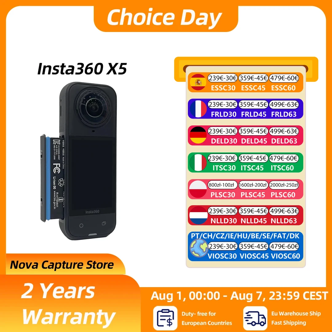 Image: Nouvelle caméra d'action Insta360 X5 8K 30fps, objectifs interchangeables, triple puce IA, performance supérieure en basse lumière, autonomie de 185 minutes, Insta360 X5