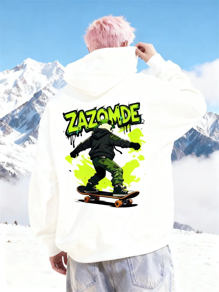ZAZOMDE Urban Street Hip Hop Skateboard Panda Print Mens Hoodie Fit Long Sleeve Pullover Cotton Sweatshirt For Graffiti Style