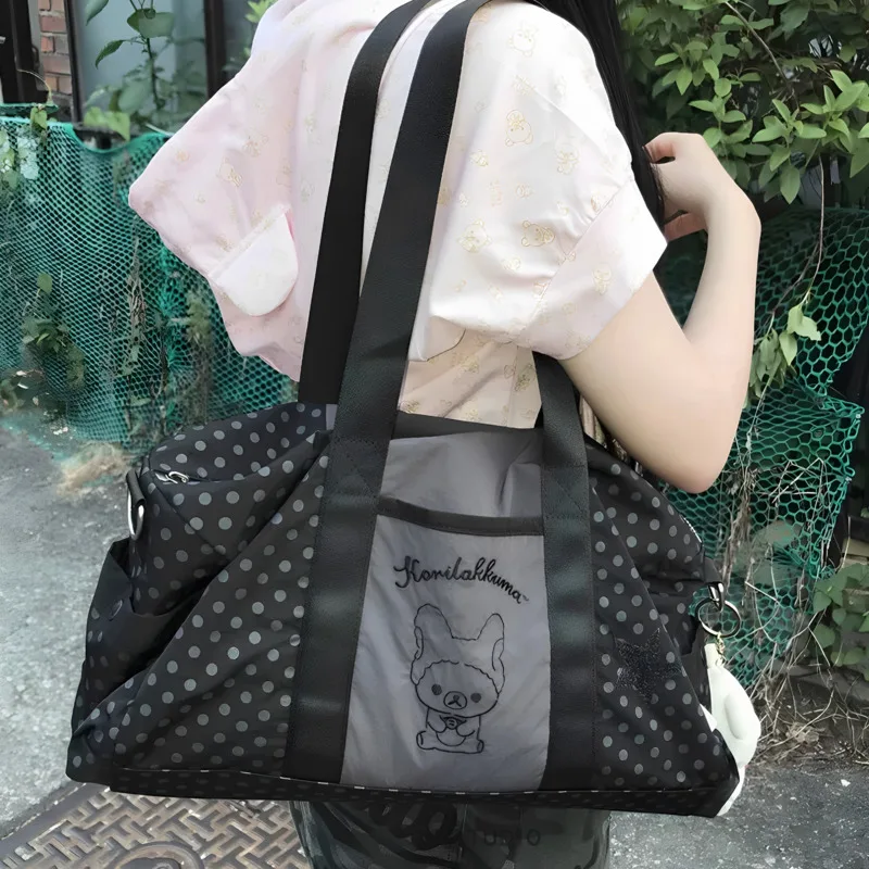 

Cute Cartoon Korean Tote Bag High Capacity Casual Travel Bag Dot Print Versatile Shoulder Bag Nylon Lightweight Handbag Women