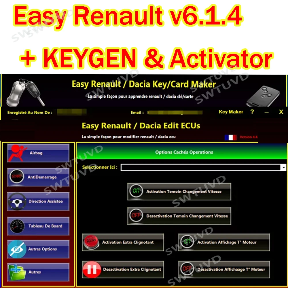 Easy Renault 6.1.4 Software for Renault  ECU Programmer Clear Crash Airbag Card Keys UCH Cleaner WORK with OBDLink  Renolink