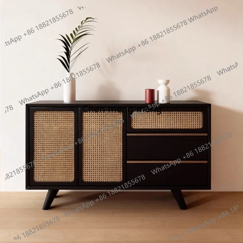

Sideboard: Old-fashioned Zen rattan solid wood sideboard, home living room against the wall