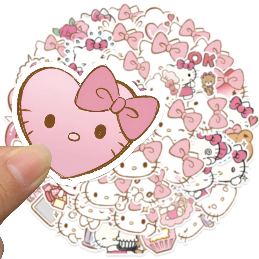 50pcs Anime Hello Kitty Pink DIY Stickers Kawaii for Girl Car Luggage Phone Case Laptop Waterproof Cute Sticker Kids Toy Decals