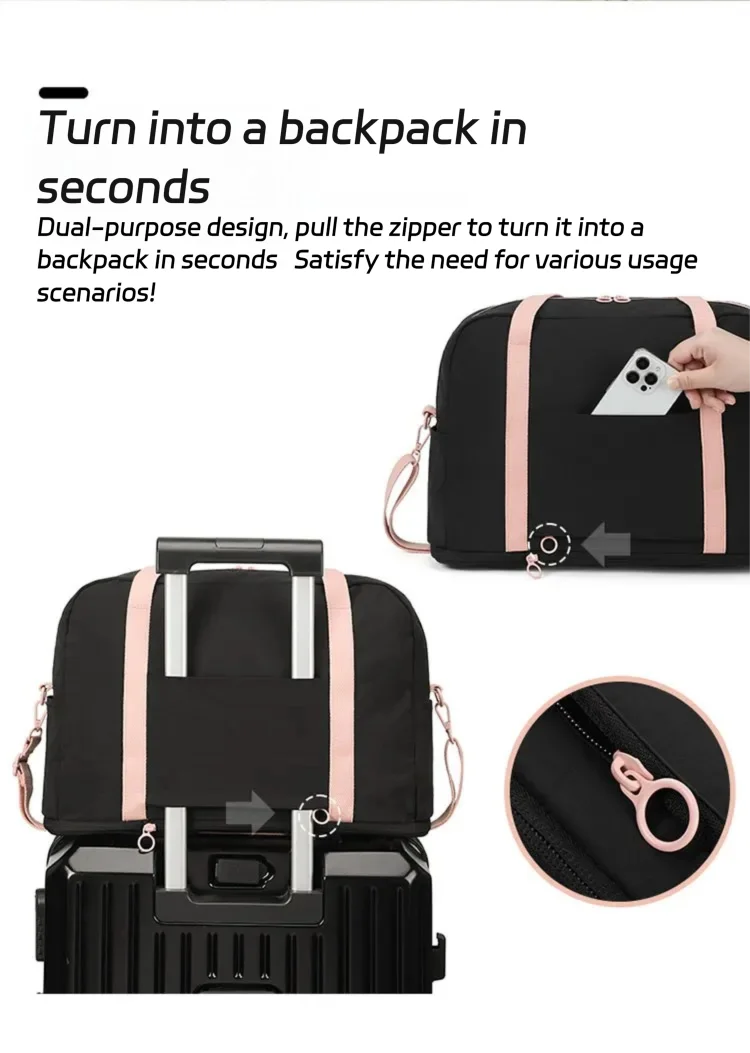 حقيبة سفر ذات سعة كبيرة قابلة للطي وقابلة للتوسيع مع حقيبة كتف بأكمام للأمتعة لرحلة قصيرة