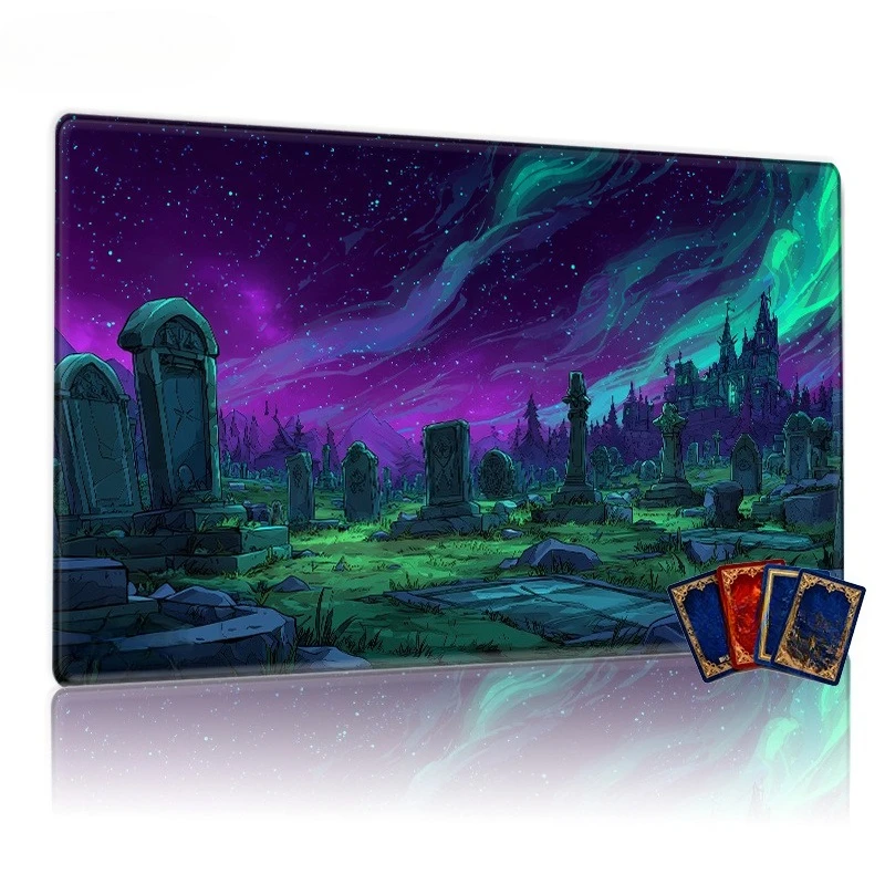 Ghostly Cemetery Aurora Castle Theme Game Mat, suitable for trading card games TCG/CCG, can be used as a table mat or mouse pad