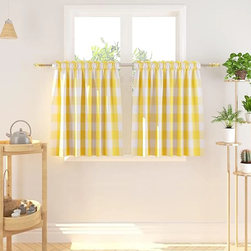 Cortinas Cortas con Diseño de Cuadros Frescos, Ideales para Fiestas, Salas de Estar, Comedores, Cocinas y Decoración Diaria del Hogar