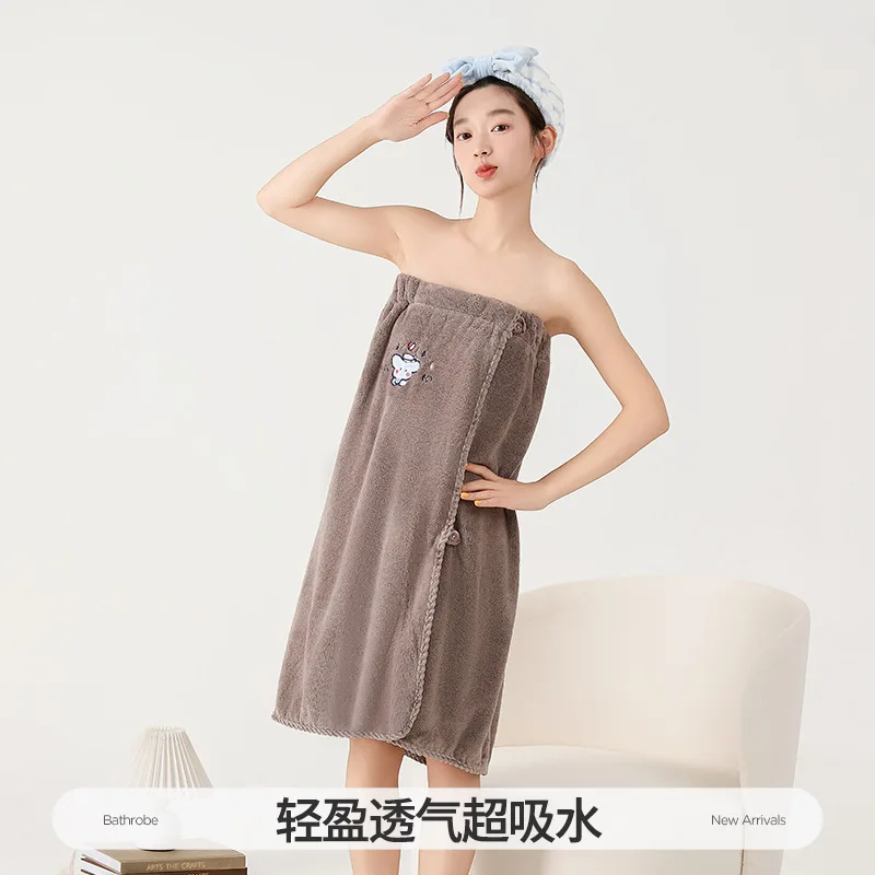 Wearable & Wrap-Around TowelThickened Viral-Trend Adult Bathrobe/Bustier-Style Bath Skirt with Integrated Hair-Drying Cap Highly