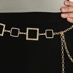 New Trendy Dainty Wide Metal Waist Chain with Interlocking Square Boxes Fashionable and Stylish for Suit Choker Tassel Body Belt