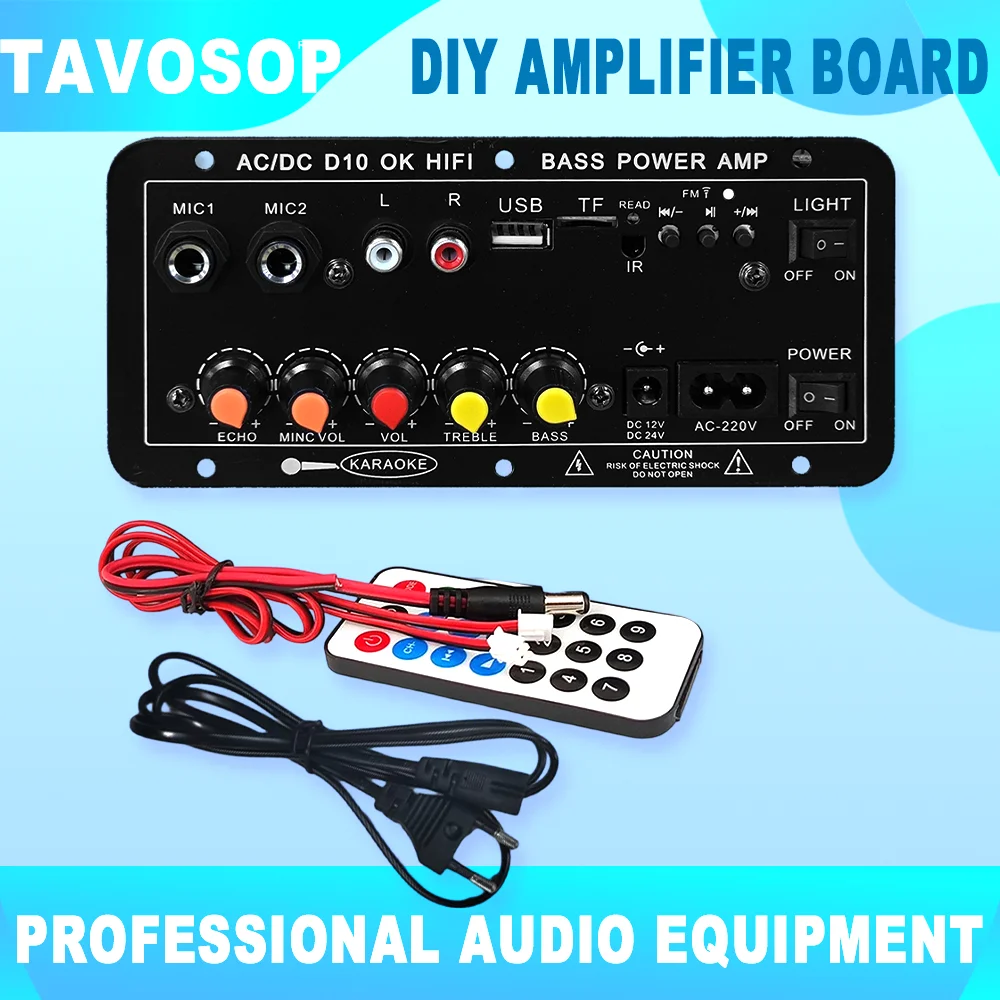 Amplificador Digital BT DIY DC 12V 110V-240V, Placa de Subwoofer, Microfone, Amplificador de Karaoke, Versão Recarregável para Home Theater