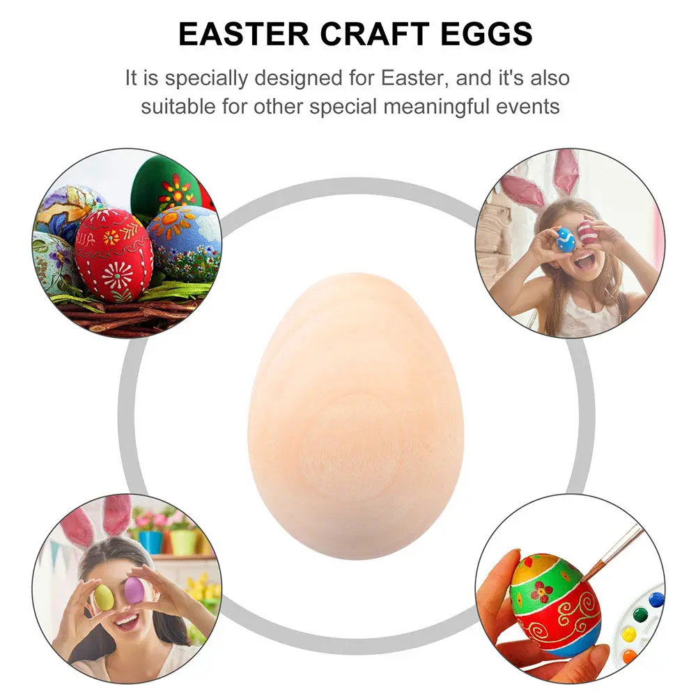 6Pcs DIY Wooden Graffiti Easter Eggs Unpainted Hand-Painted Craft Kids Coloring Decoration Activity Unpainted DIY Wooden Egg