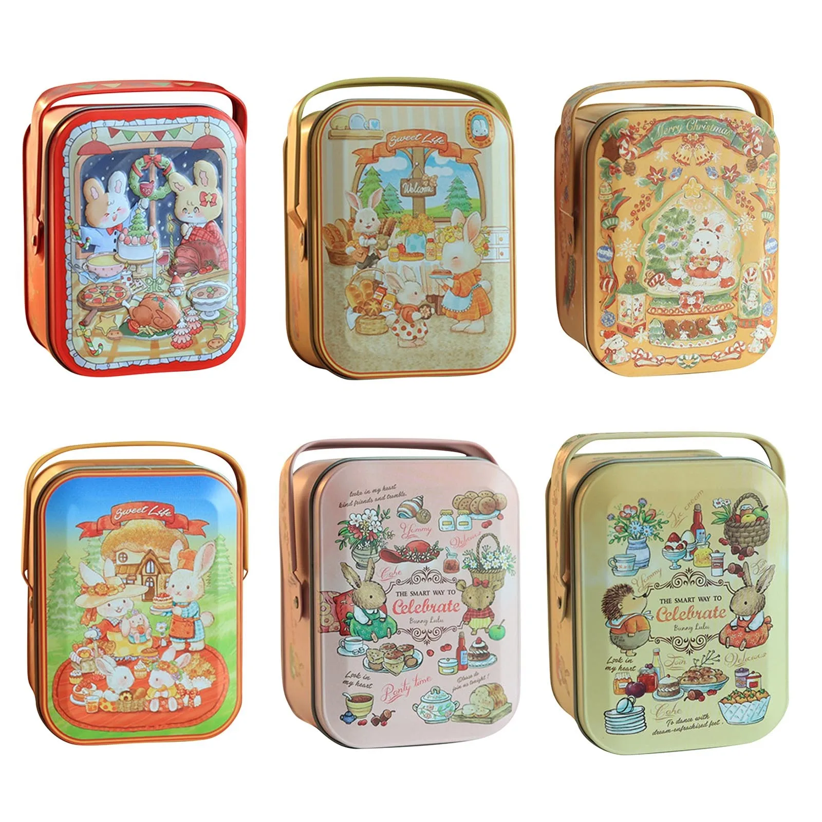 Little White Rabbit Toffee Tin Can Retro Small Suitcase Storage Can Tin Metal Candy Box Gift Box Biscuit Gift Box